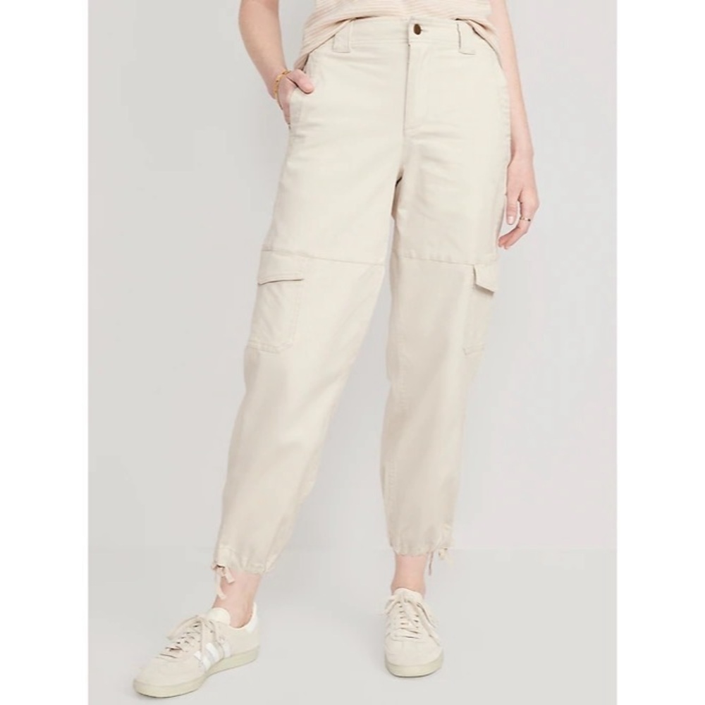Old Navy Khaki Cream High-Waisted Balloon Cargo Ankle Pants Size Large